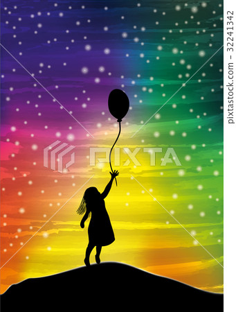 The girl with the balloon on the sky The girl with the balloon on the sky 32241342