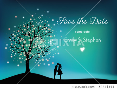 Glowing tree on the night sky with pair in love Glowing tree on the night sky with pair in love 32241353