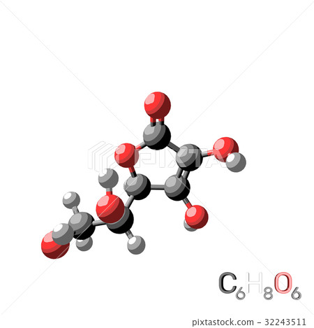 Ascorbic acid model molecule. Isolated on white 32243511