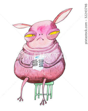 Pink cartoon monster with yellow eyes and long 32243746