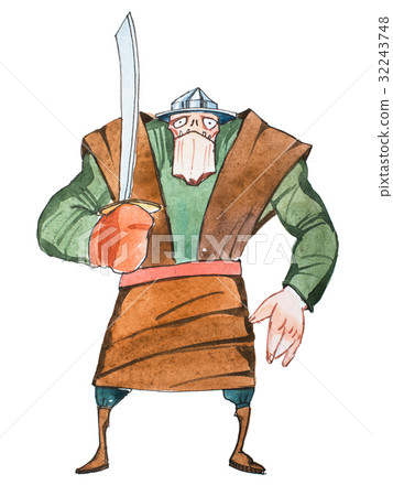 Portrait of a huge silly warrior holding a sabre 32243748
