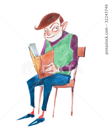 Smart young man reading a book sitting on a chair 32243749