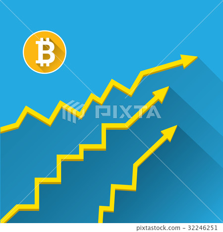 vector bitcoin growth graph on blue background. - Stock Illustration ...