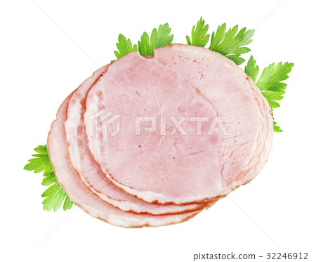 Slices of smoked ham isolated on white 32246912
