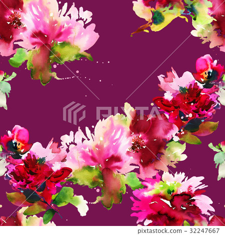 Seamless summer pattern with watercolor flowers 32247667