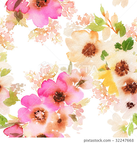 Seamless summer pattern with watercolor flowers 32247668