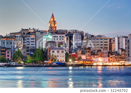 View of Galata district at night, Istanbul 32248702