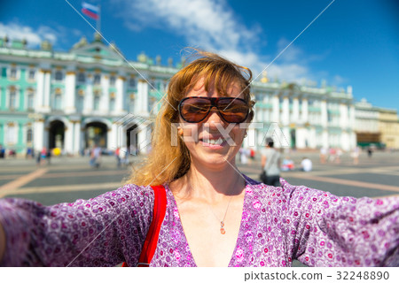 Selfie of a young female tourist in St. Petersburg 32248890