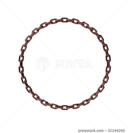 Copper chain in form of circle.3D rendering. 32249260