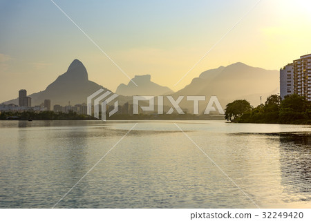 Dusk in lagoon on Rio de Janeiro 32249420