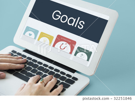 Hands working on laptop network graphic overlay 32251846