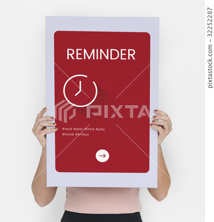 Woman hold time concept card over her head Woman hold time concept card over her head 32252287