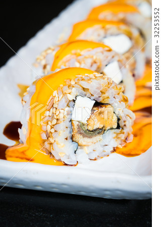Eel sushi roll maki with cheese Eel sushi roll maki with cheese 32253552