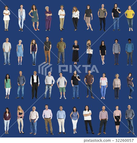 Various of diversity people full body set standing with smiling on background 32260057