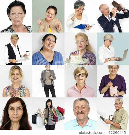 Senior Adult Enjoying Retirement Life Studio Portrait Collage 32260445