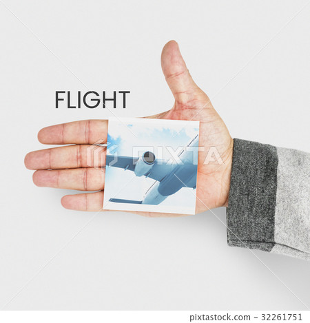 hand holding banner with illustration of air ticket booking for travel destination hand holding banner with illustration of air ticket booking for travel destination 32261751