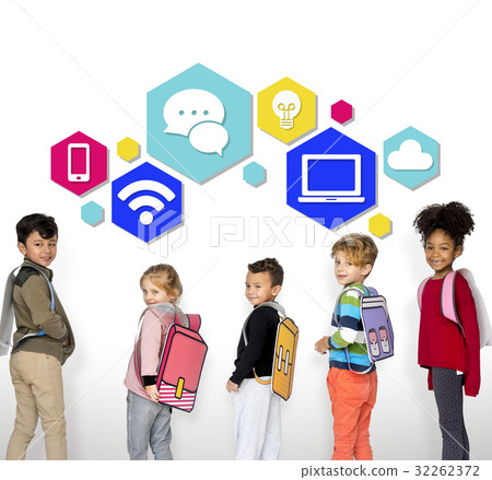 Children with modern technology icons Children with modern technology icons 32262372