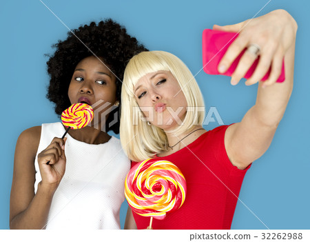 Friends Lollipop Candy Taking Selfie 32262988