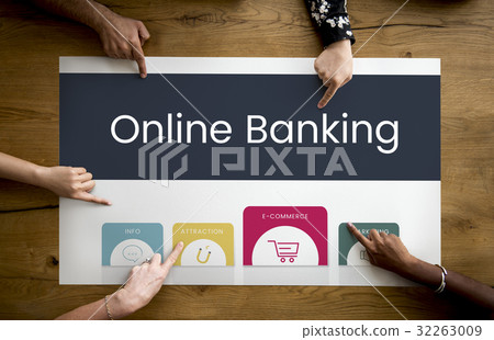 Hands working on billboard network graphic overlay on table 32263009