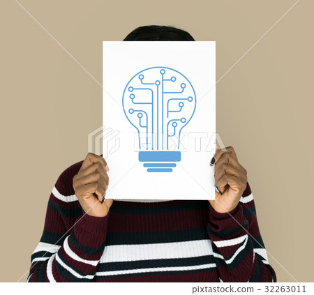 Hands holding billboard network graphic overlay 32263011