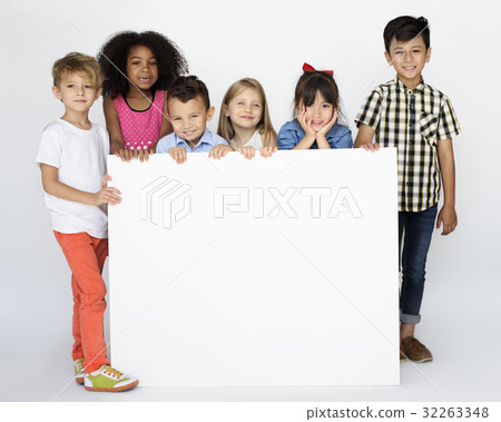 Diversity Children Showing Banner Board Diversity Children Showing Banner Board 32263348