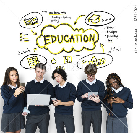 Students working network graphic overlay background 32264585