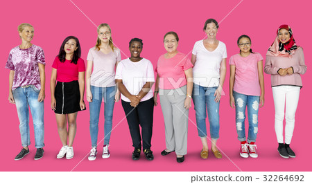 Group of girlfriends with breast cancer awareness charity Group of girlfriends with breast cancer awareness charity 32264692