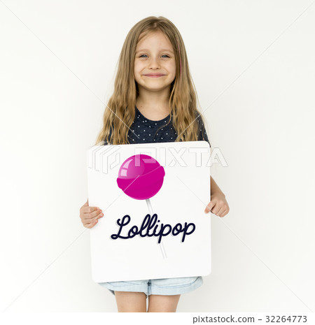 Girl with illustration of sweet candy lollipop Girl with illustration of sweet candy lollipop 32264773