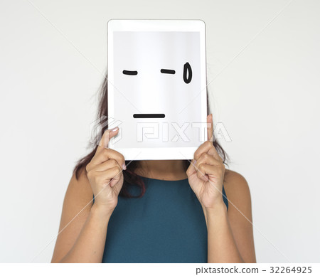 Illustration of awful sadness face on banner Illustration of awful sadness face on banner 32264925