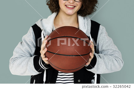 Young Adult Woman with Basketball Studio Portrait Young Adult Woman with Basketball Studio Portrait 32265042