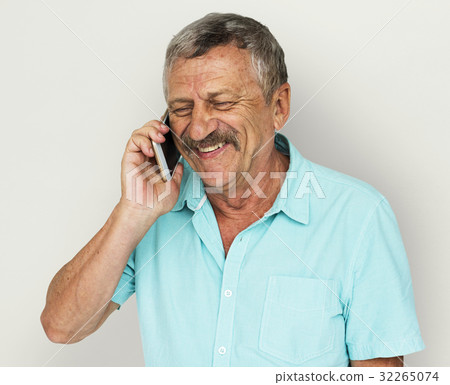 Senior Adult Man Talking on Mobile Phone Studio Portrait Senior Adult Man Talking on Mobile Phone Studio Portrait 32265074