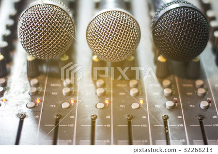 The microphone on the audio mixer. The microphone on the audio mixer. 32268213