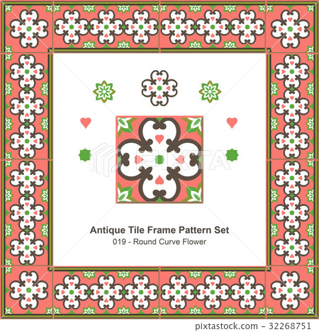 Antique tile frame pattern set Round Curve Flower Antique tile frame pattern set Round Curve Flower 32268751