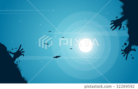 Halloween night with zombie and bat background 32269592