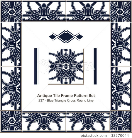 Antique tile frame Blue Triangle Cross Round Line 32270044
