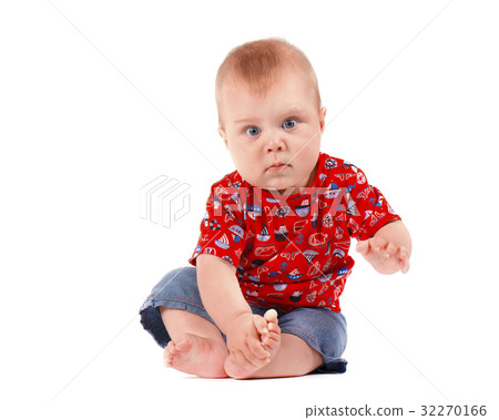 Cute cheerful crawling baby boy isolated on white Cute cheerful crawling baby boy isolated on white 32270166