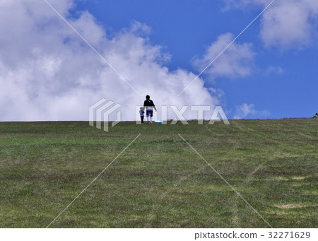 Children playing sledge at summer highland 32271629