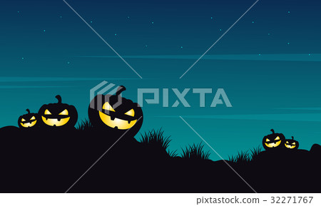Halloween pumpkin on the hill landscape Halloween pumpkin on the hill landscape 32271767