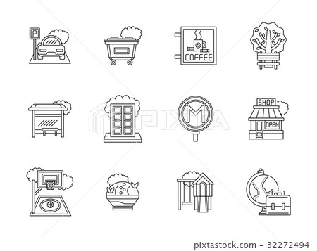 City areas flat line vector icons set - Stock Illustration [32272494 ...
