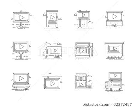 Video advertising flat line vector icons set 32272497