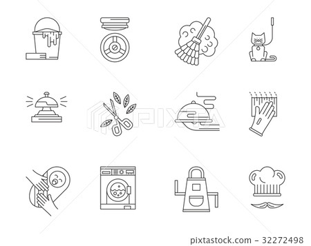 Domestic staff flat line vector icons set Domestic staff flat line vector icons set 32272498