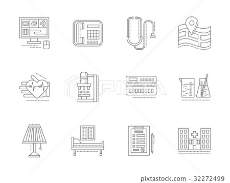 Private clinic flat line vector icons set Private clinic flat line vector icons set 32272499