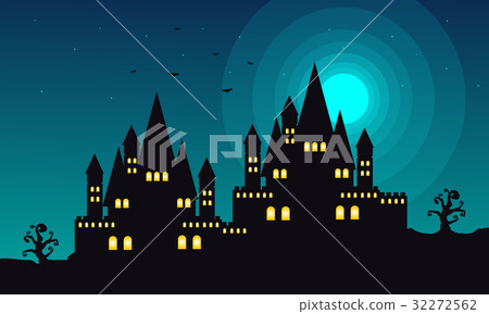 Halloween landscape with castle at night Halloween landscape with castle at night 32272562
