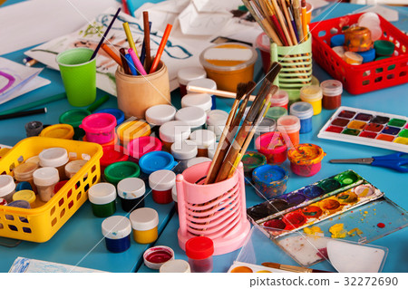 Kindergarten tables and chairs in interior Kindergarten tables and chairs in interior 32272690
