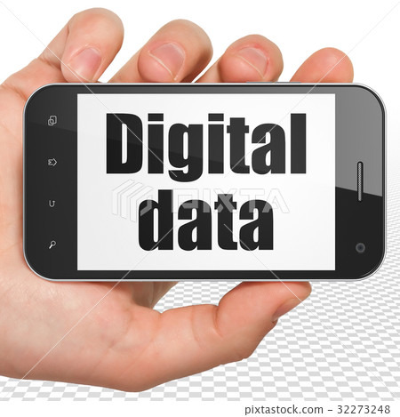 Data concept: Hand Holding Smartphone with Digital Data concept: Hand Holding Smartphone with Digital 32273248