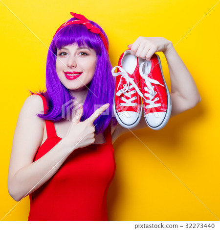 girl with purple color hair and sneakers girl with purple color hair and sneakers 32273440