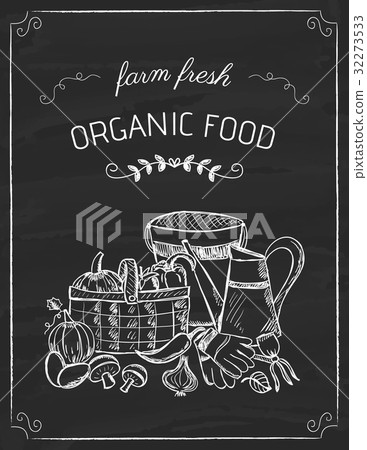 Organic food doodle on the black board Organic food doodle on the black board 32273533