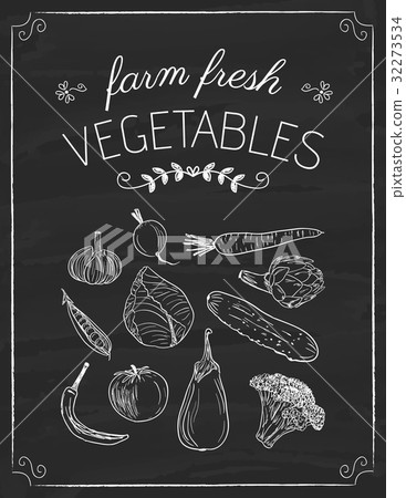 Vegetables doodle on the black board Vegetables doodle on the black board 32273534