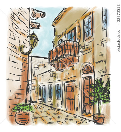 Mediterranean town painting 32273538
