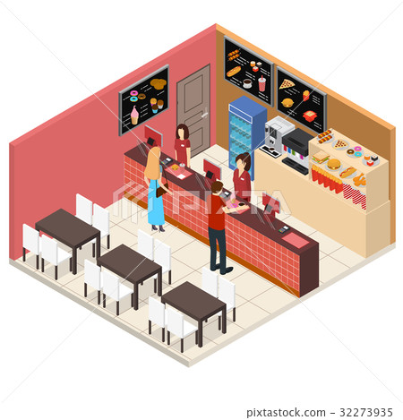 Interior Fast Food Restaurant Isometric View 32273935